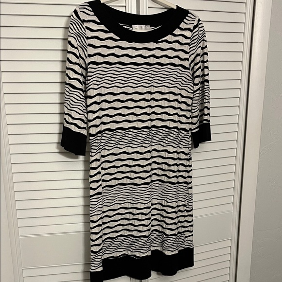 Papillon Blanc Monochrome Striped Dress SZ LG - Picture 1 of 6
